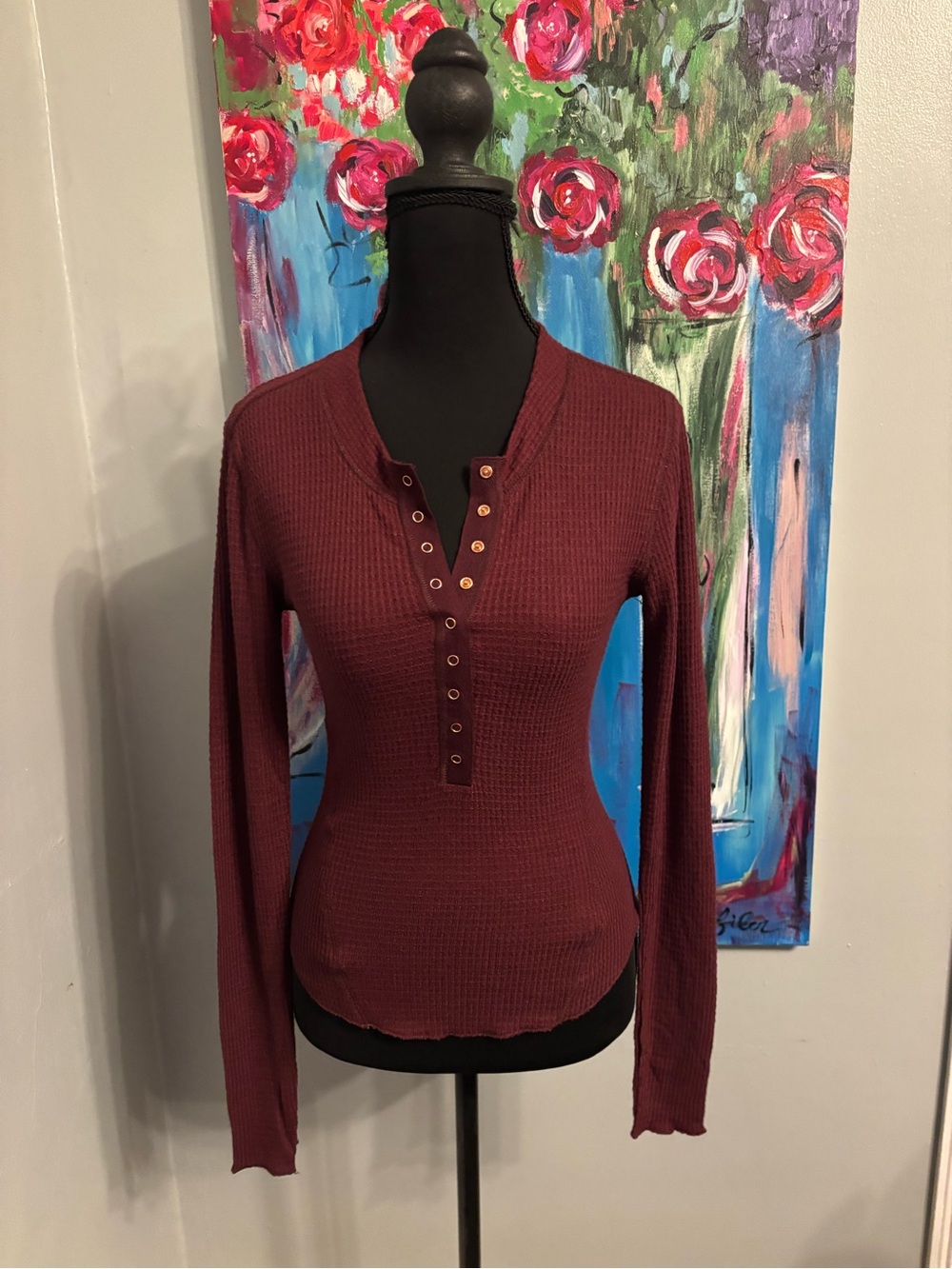 Free people one of the girls long sleeve Henley top waffle knit size XS